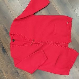 Orfeo designer  angora open bright red long line cardigan  large